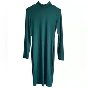 Leith Long Sleeve Green Turtle Neck Bodycon Midi Dress Size Small NWT